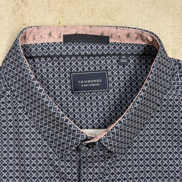 NWT 7 Diamonds Dress Shirt Stretch Geometric Long Sleeve Button Up Blue XXL - Picture 7 of 9